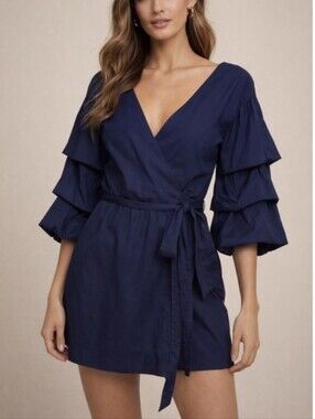 Club Monoco Navy Puff-Sleeve Wrap Dress